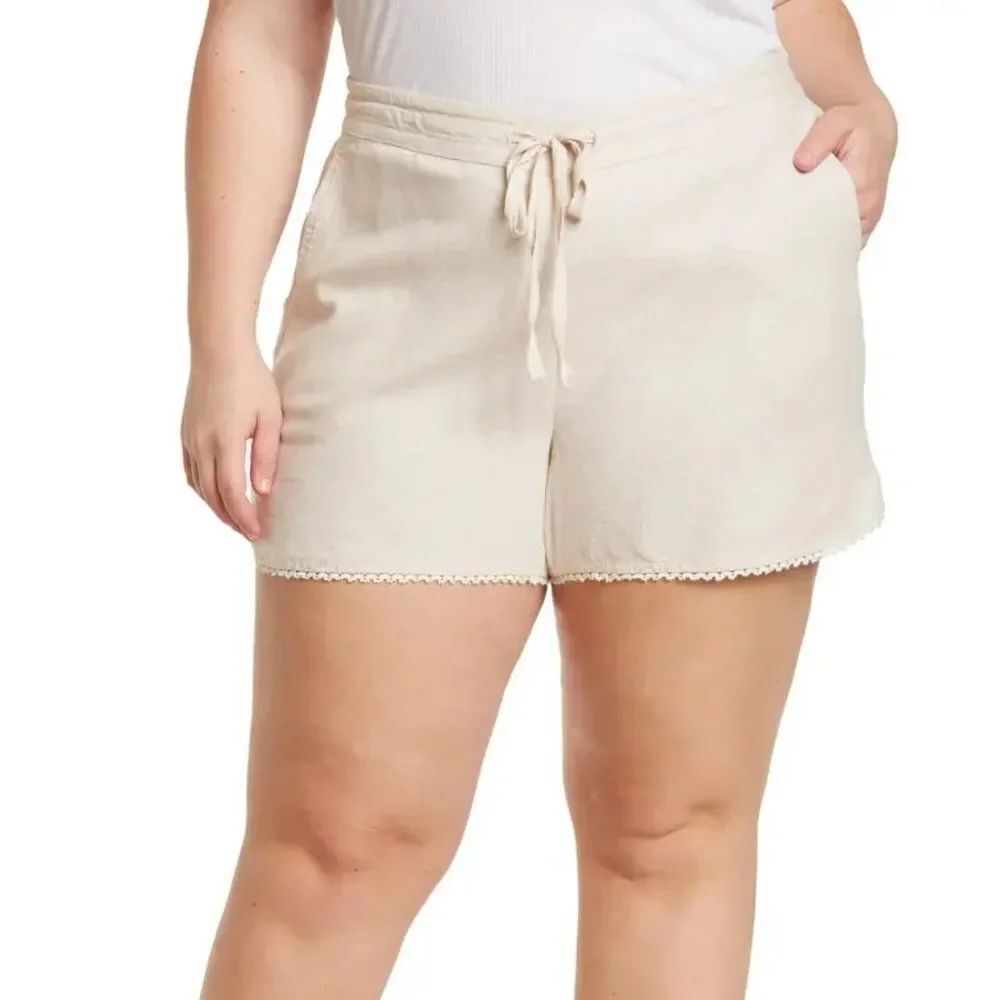 NEW! Caslon Striped Linen Blend Shorts - size 3X in Flax